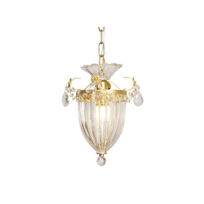 Art Deco Brass Crystal Pendant Lamp