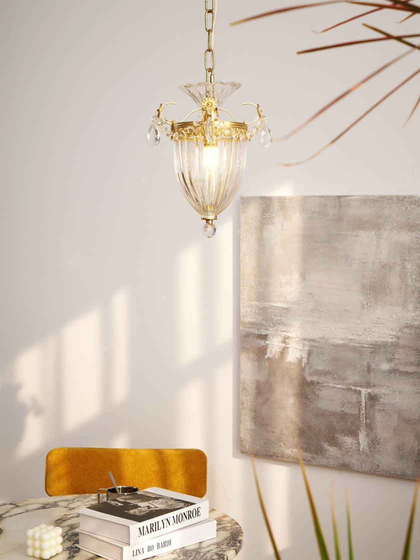 Art Deco Brass Crystal Pendant Lamp