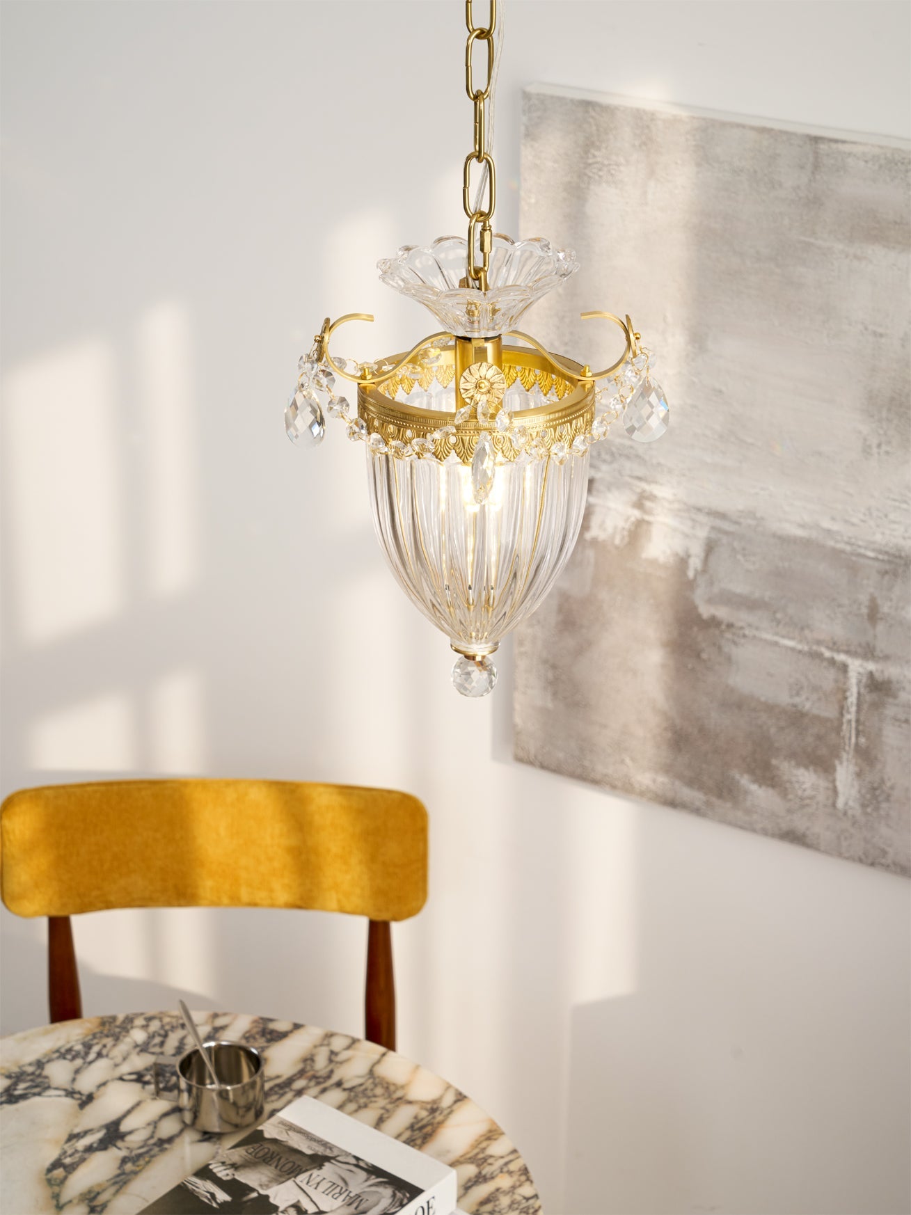 Art Deco Brass Crystal Pendant Lamp