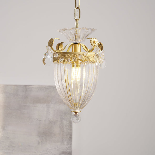 Art Deco Brass Crystal Pendant Lamp