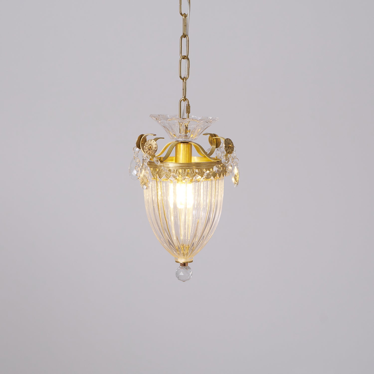 Art Deco Brass Crystal Pendant Lamp