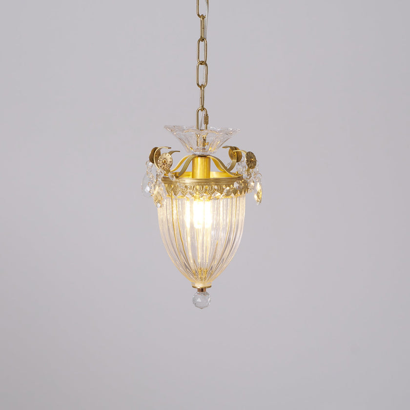 Art Deco Brass Crystal Pendant Lamp