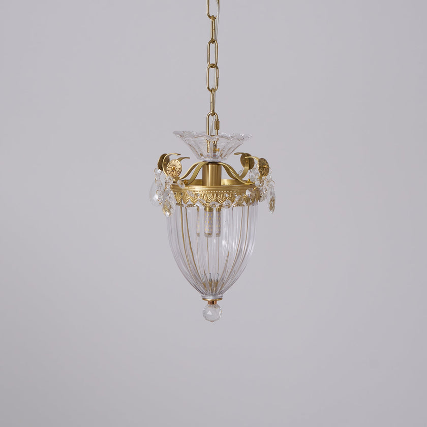 Art Deco Brass Crystal Pendant Lamp