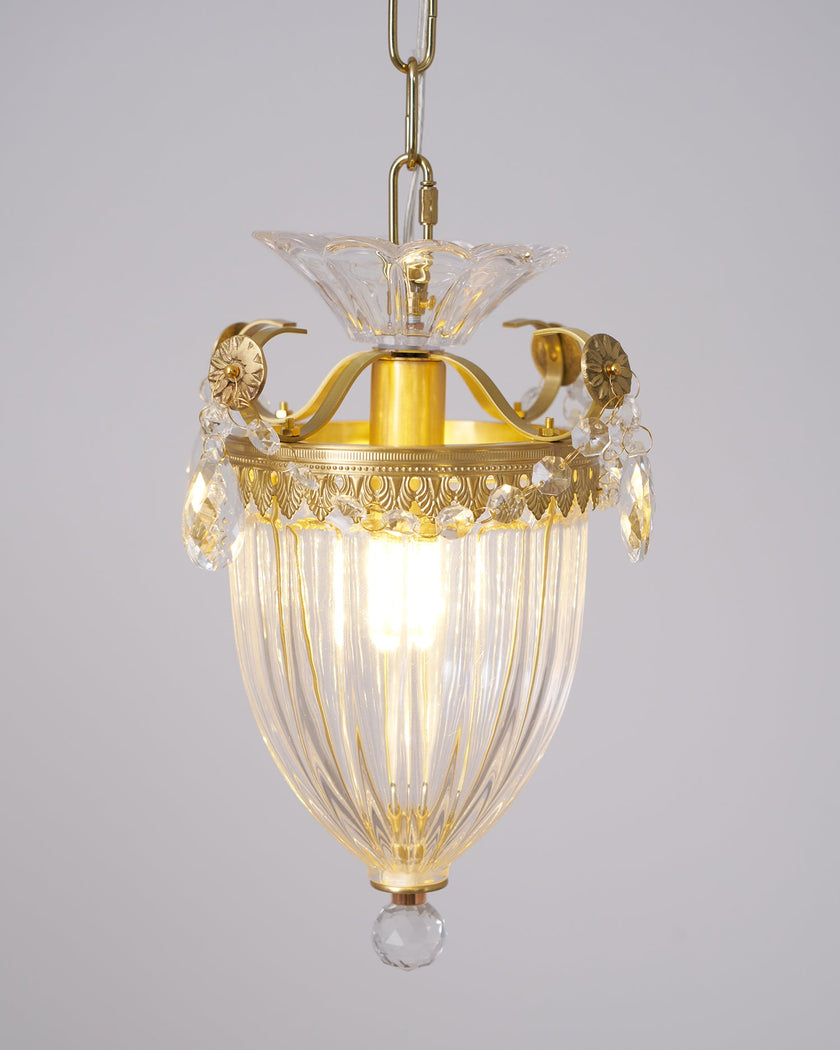 Art Deco Brass Crystal Pendant Lamp