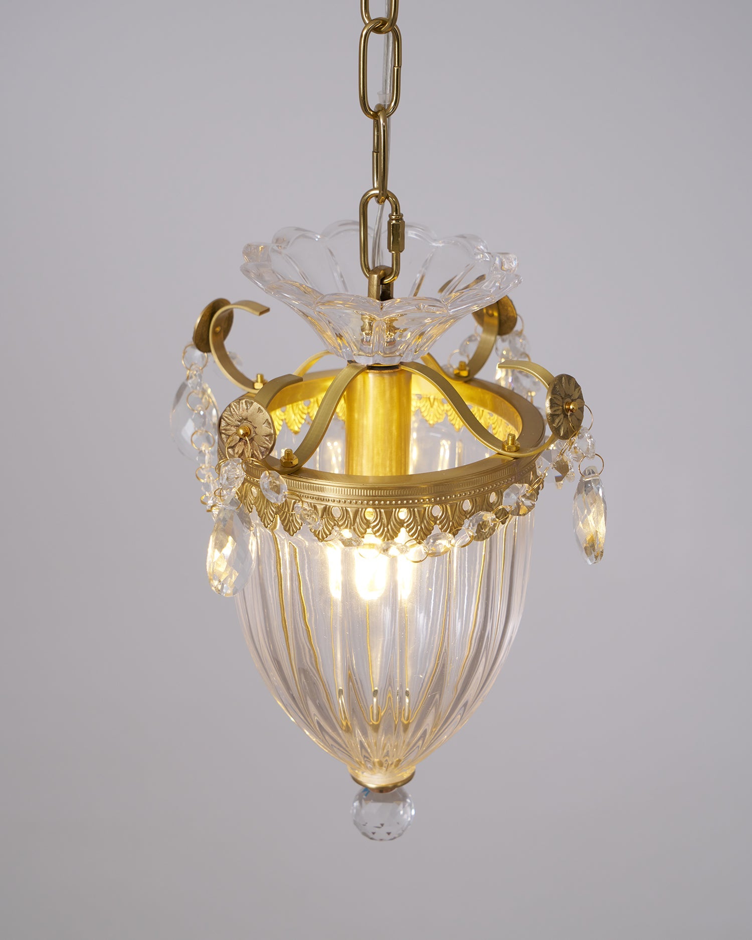 Art Deco Brass Crystal Pendant Lamp