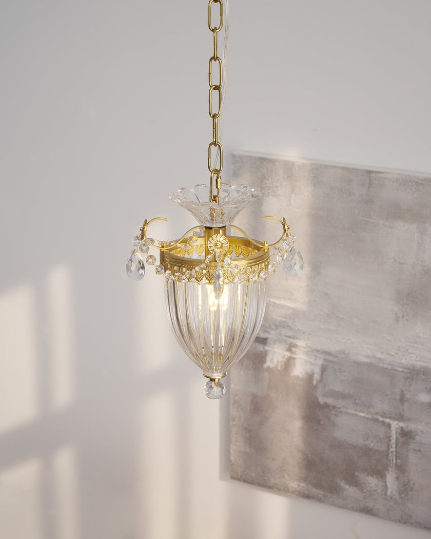 Art Deco Brass Crystal Pendant Lamp
