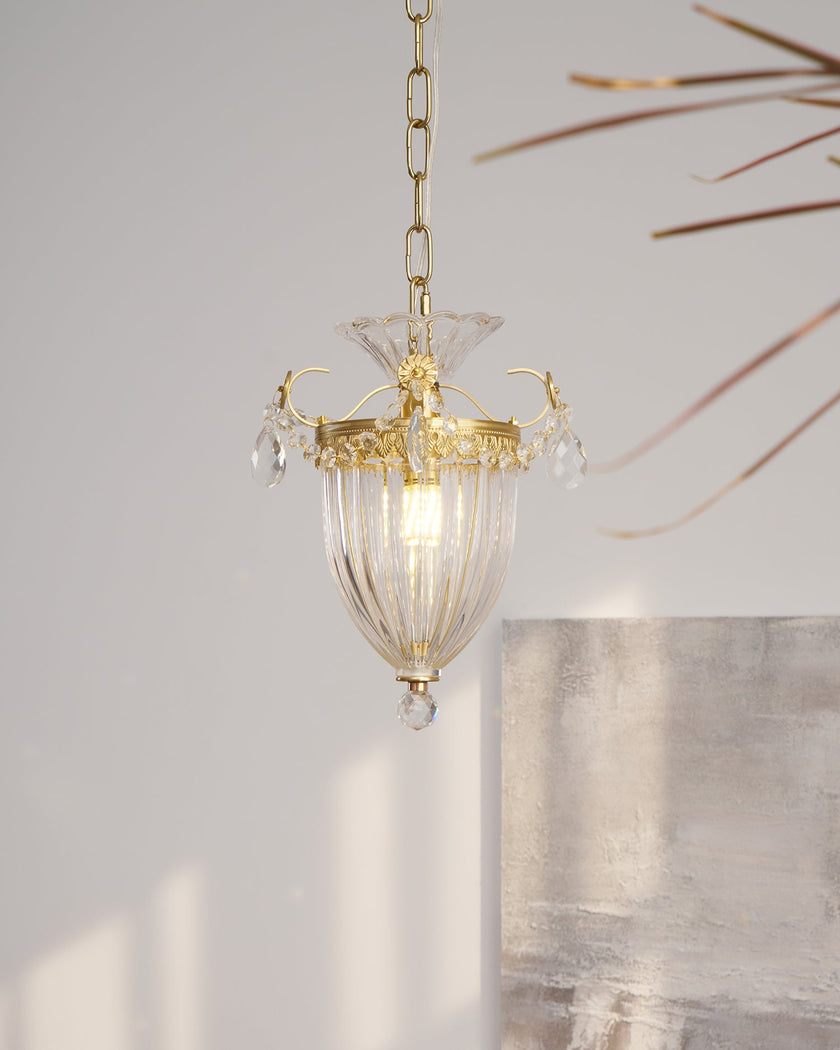 Art Deco Brass Crystal Pendant Lamp