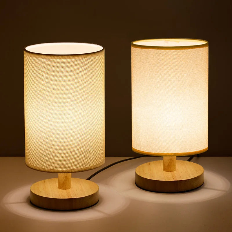 Modern Natural Wood & Cloth Dimmable Table Lamp