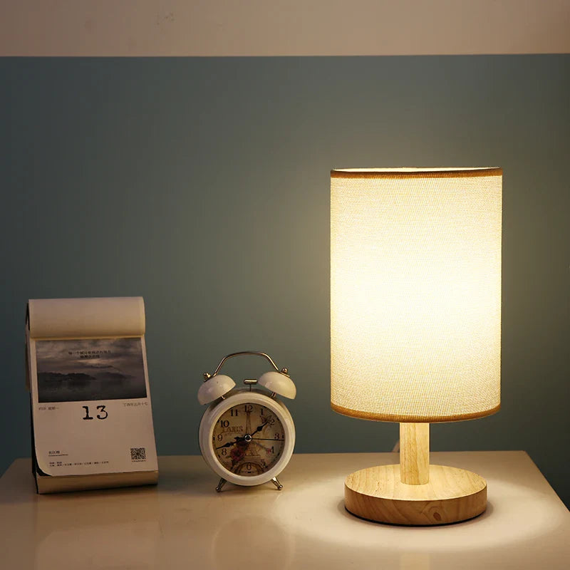 Modern Natural Wood & Cloth Dimmable Table Lamp