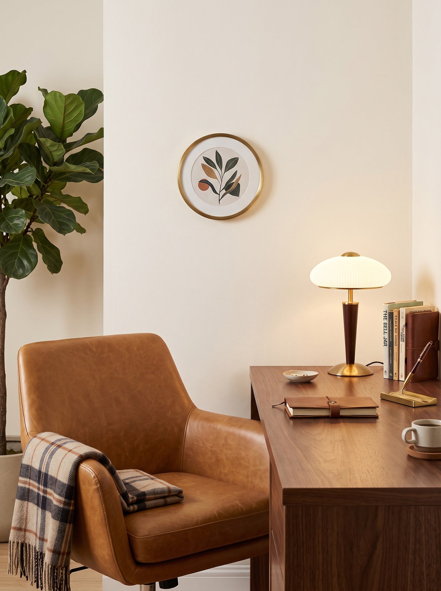 Calvrane Walnut Wood and Glass Table Lamp