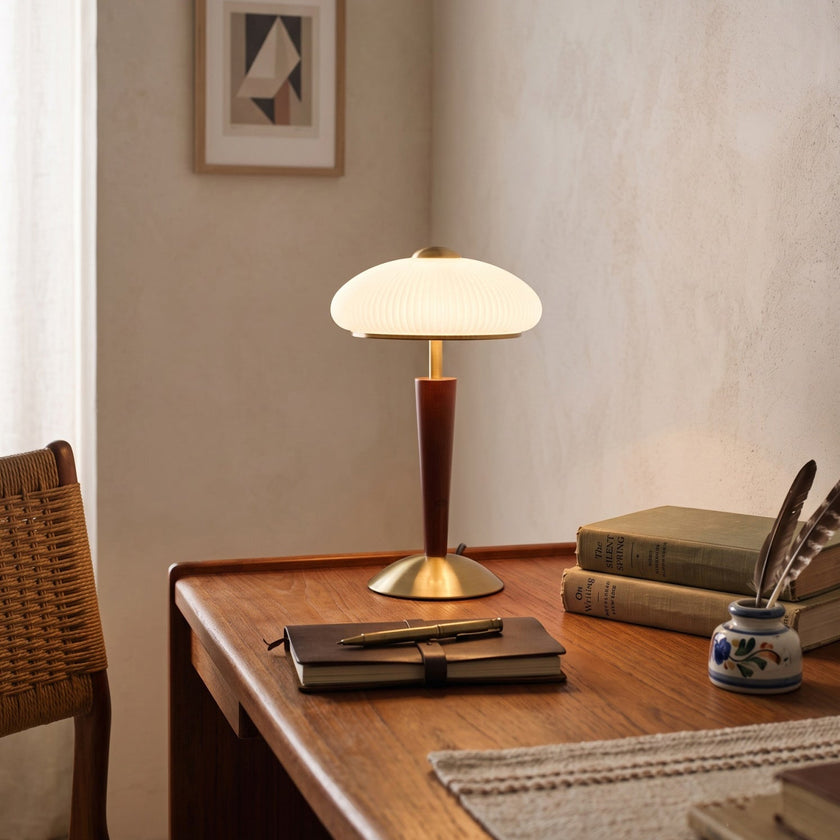 Calvrane Walnut Wood and Glass Table Lamp
