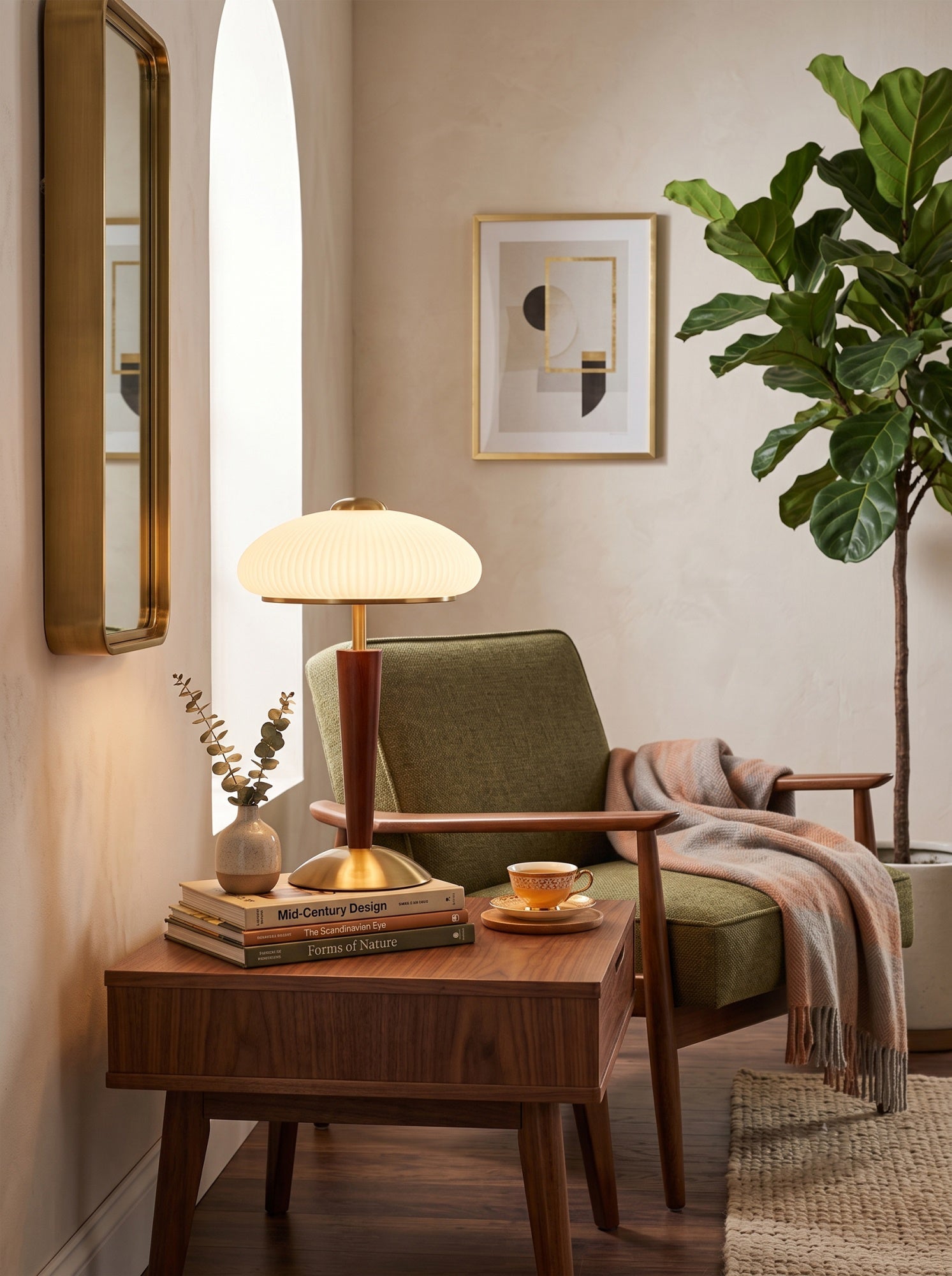 Calvrane Walnut Wood and Glass Table Lamp