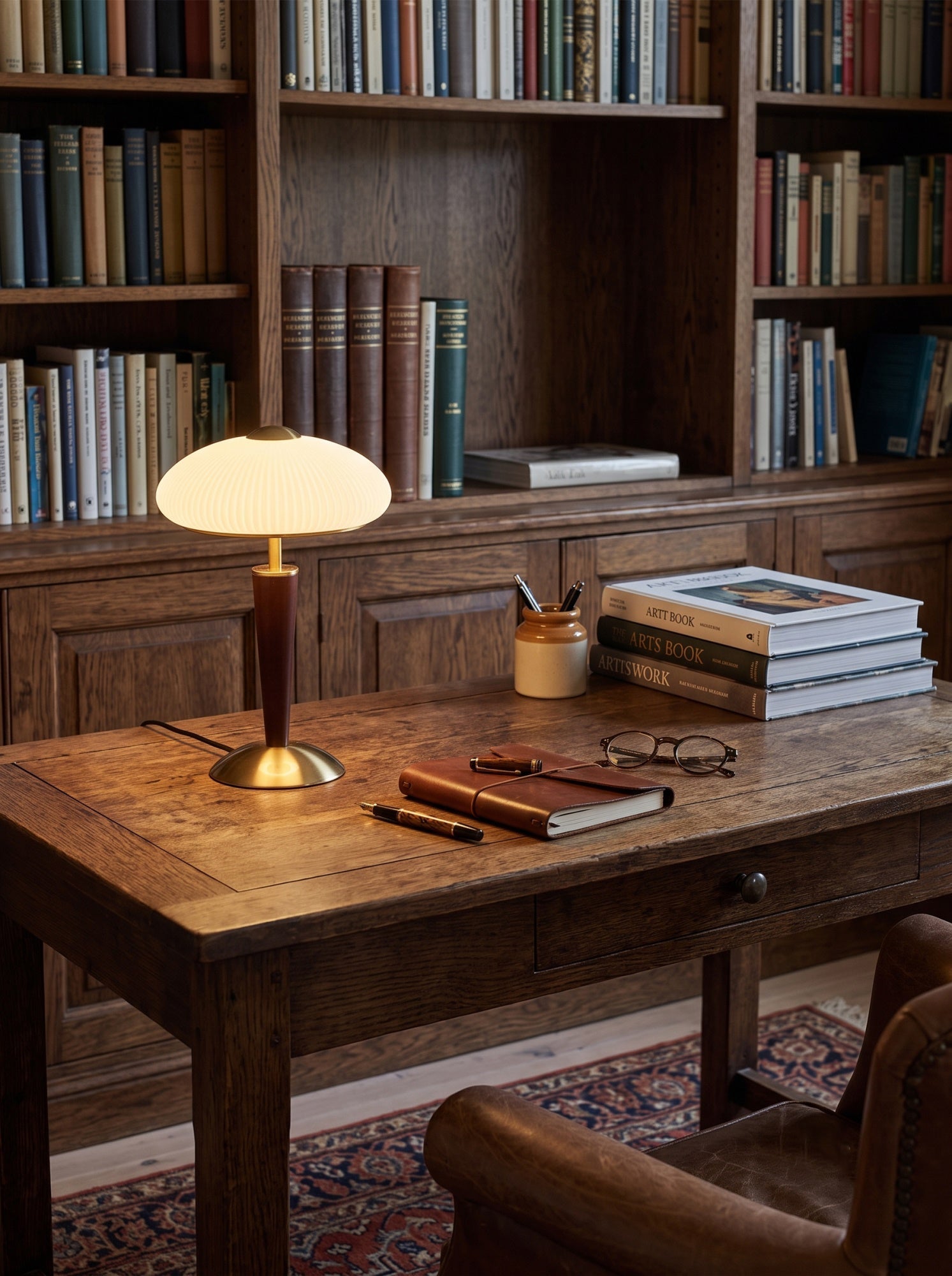Calvrane Walnut Wood and Glass Table Lamp