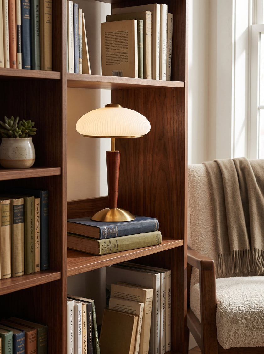 Calvrane Walnut Wood and Glass Table Lamp