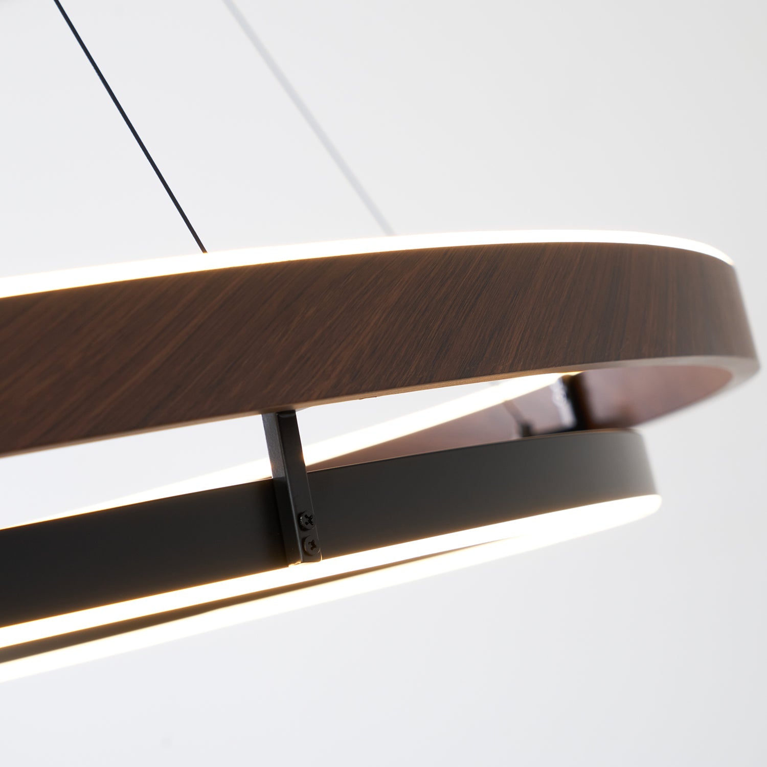 Dimmable Mid-century Double-Ring Walnut LED Chandelier