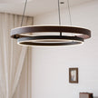 Dimmable Mid-century Double-Ring Walnut LED Chandelier