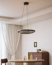 Dimmable Mid-century Double-Ring Walnut LED Chandelier