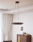 Dimmable Mid-century Double-Ring Walnut LED Chandelier