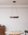Dimmable Mid-century Double-Ring Walnut LED Chandelier