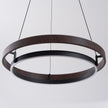 Dimmable Mid-century Double-Ring Walnut LED Chandelier