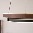 Dimmable Mid-century Double-Ring Walnut LED Chandelier