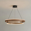 Dimmable Mid-century Double-Ring Walnut LED Chandelier