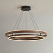Dimmable Mid-century Double-Ring Walnut LED Chandelier