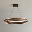 Dimmable Mid-century Double-Ring Walnut LED Chandelier