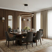 Dimmable Mid-century Double-Ring Walnut LED Chandelier