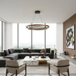 Dimmable Mid-century Double-Ring Walnut LED Chandelier