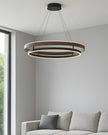 Dimmable Mid-century Double-Ring Walnut LED Chandelier