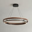 Dimmable Mid-century Double-Ring Walnut LED Chandelier