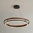 Dimmable Mid-century Double-Ring Walnut LED Chandelier