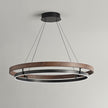 Dimmable Mid-century Double-Ring Walnut LED Chandelier