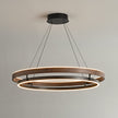 Dimmable Mid-century Double-Ring Walnut LED Chandelier