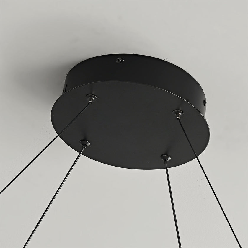 Dimmable Mid-century Double-Ring Walnut LED Chandelier