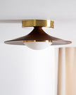 Mid-century Compact Walnut LED Flush Mount Ceiling Lamp