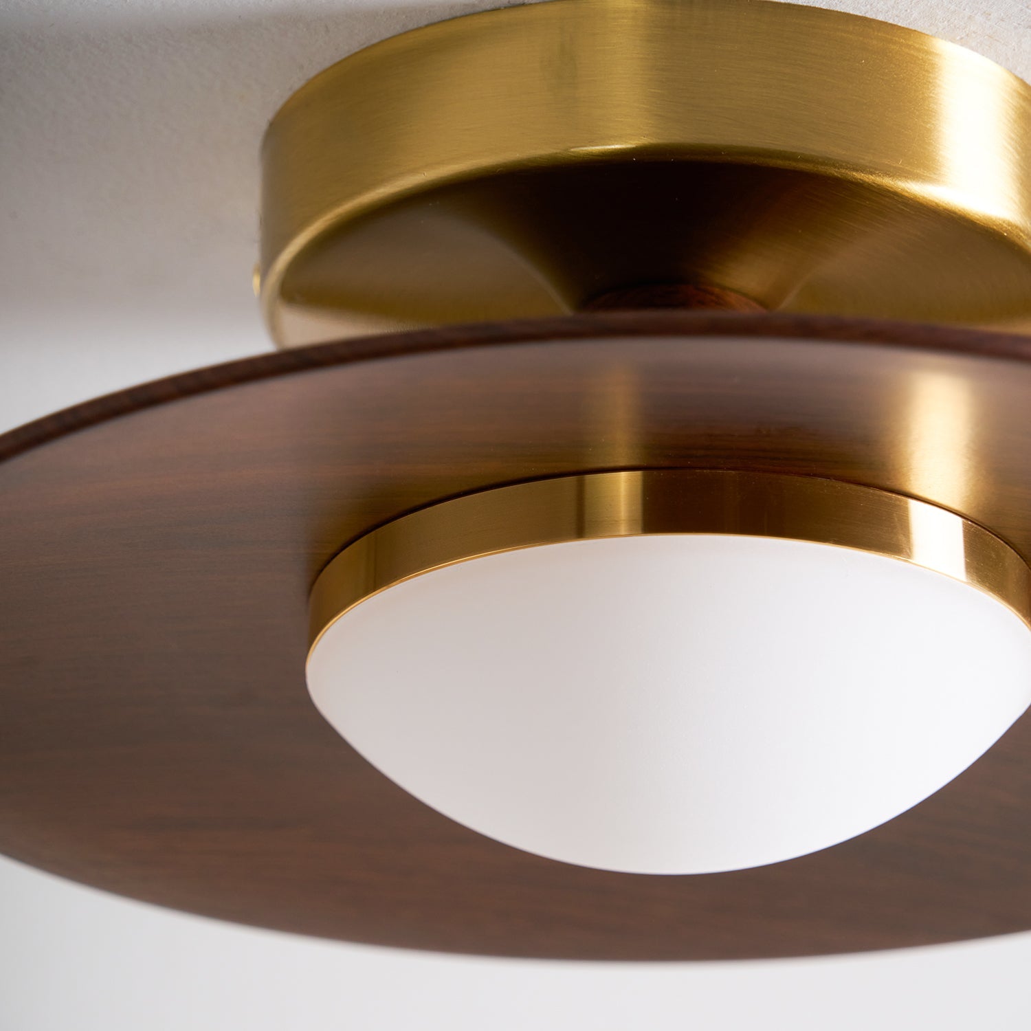 Mid-century Compact Walnut LED Flush Mount Ceiling Lamp