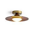 Mid-century Compact Walnut LED Flush Mount Ceiling Lamp