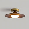 Mid-century Compact Walnut LED Flush Mount Ceiling Lamp