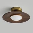 Mid-century Compact Walnut LED Flush Mount Ceiling Lamp
