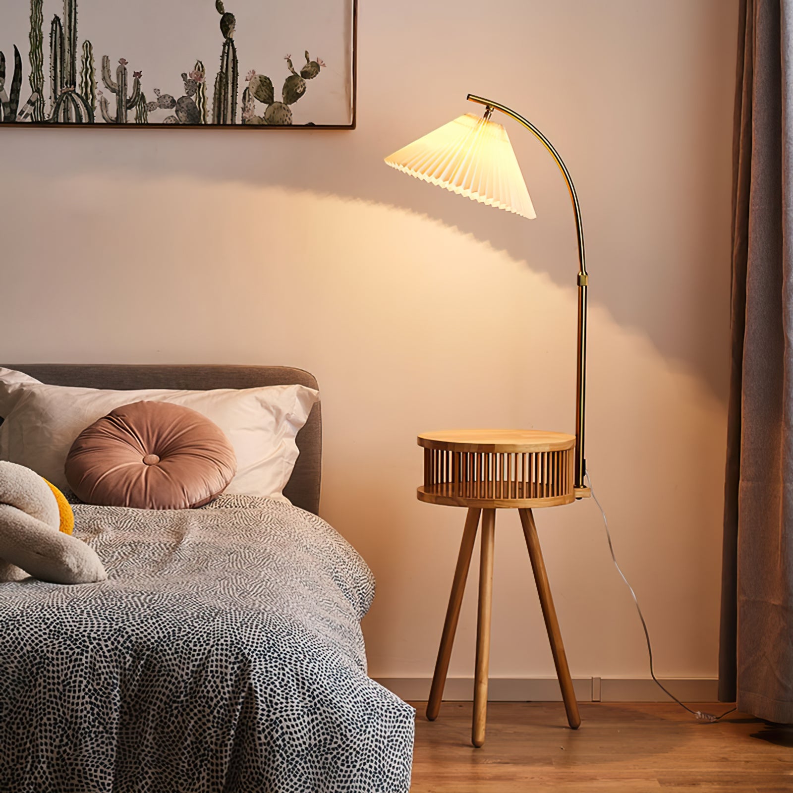 Calvrane Wooden Fabric Shade Floor Lamp