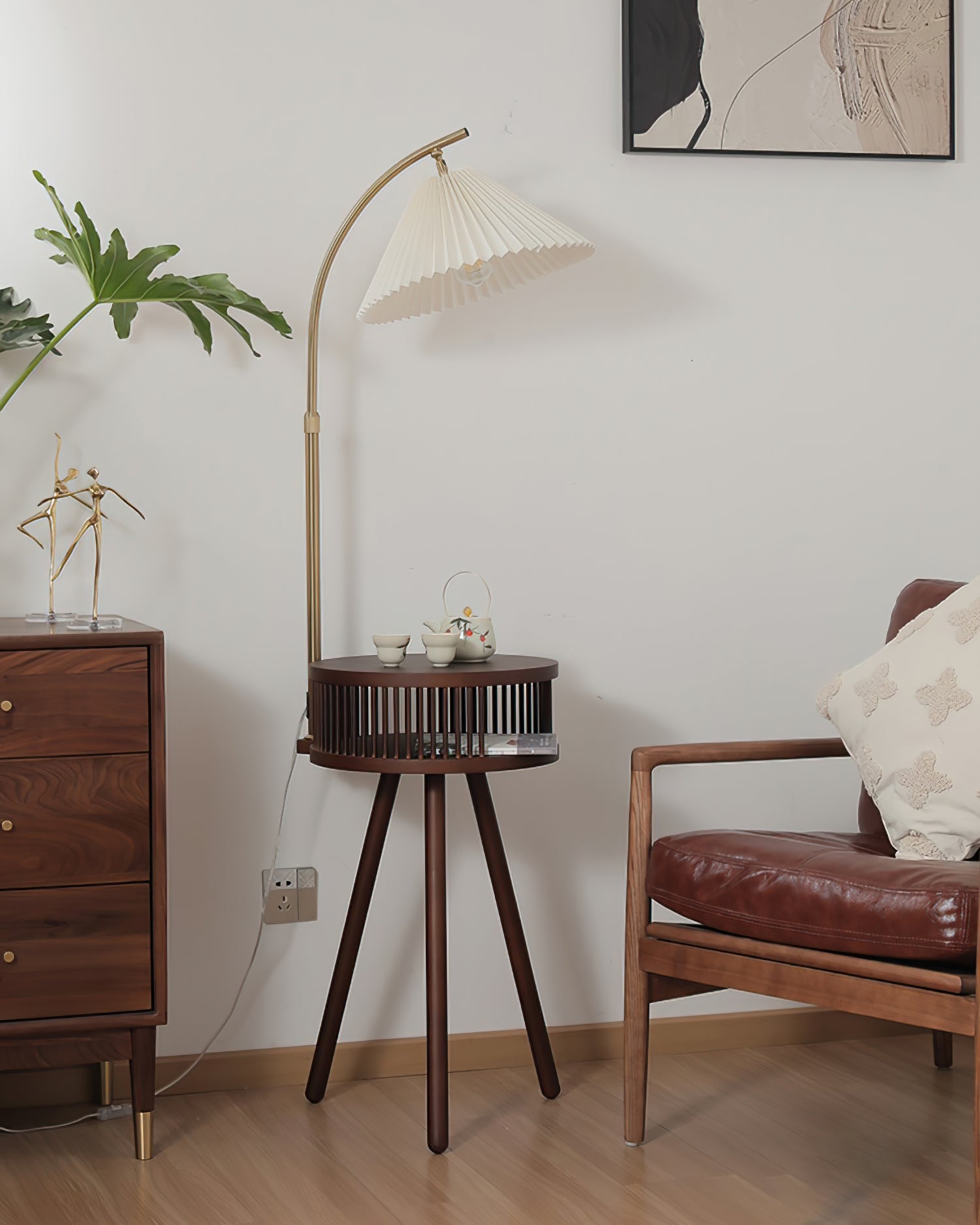 Calvrane Wooden Fabric Shade Floor Lamp