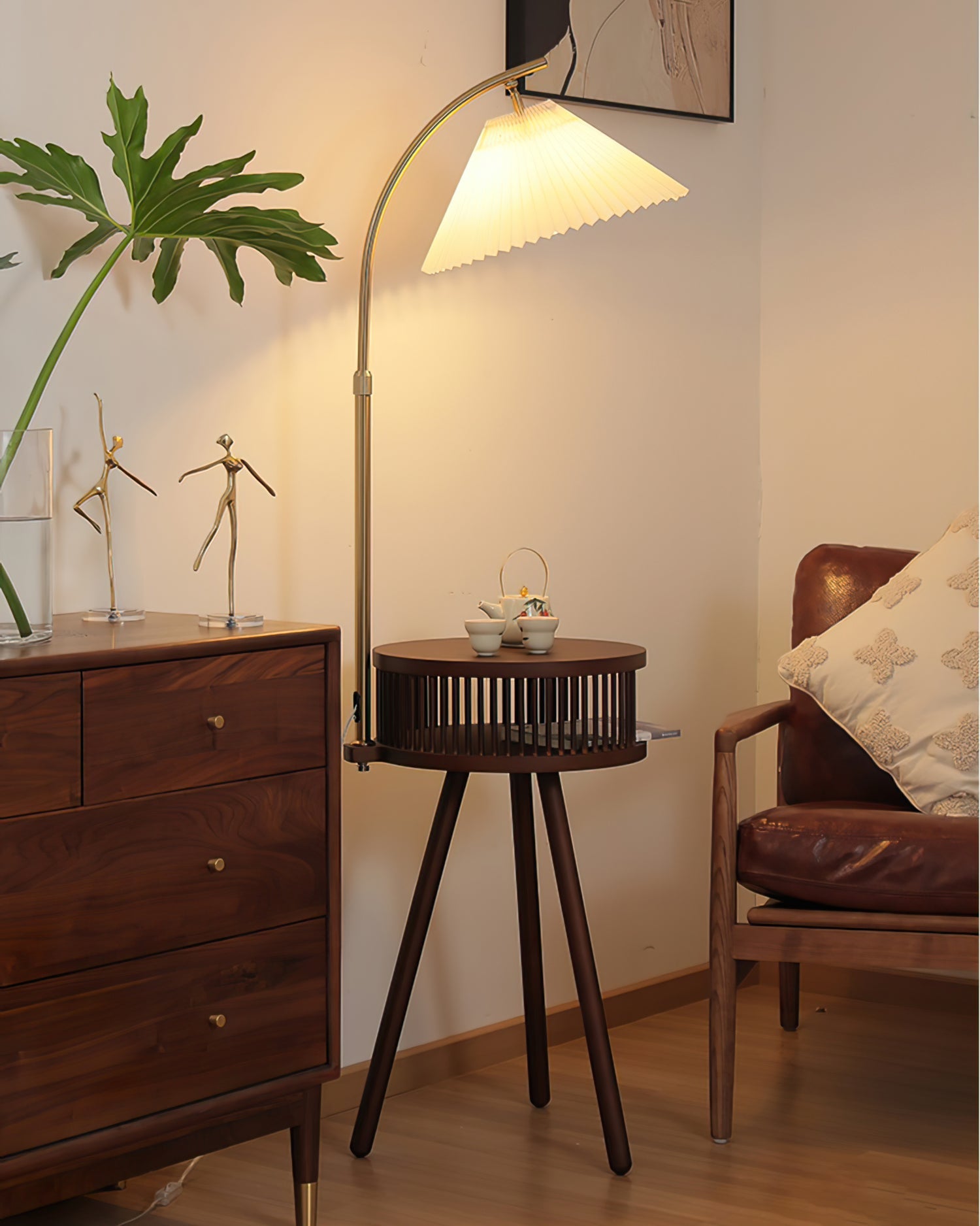 Calvrane Wooden Fabric Shade Floor Lamp
