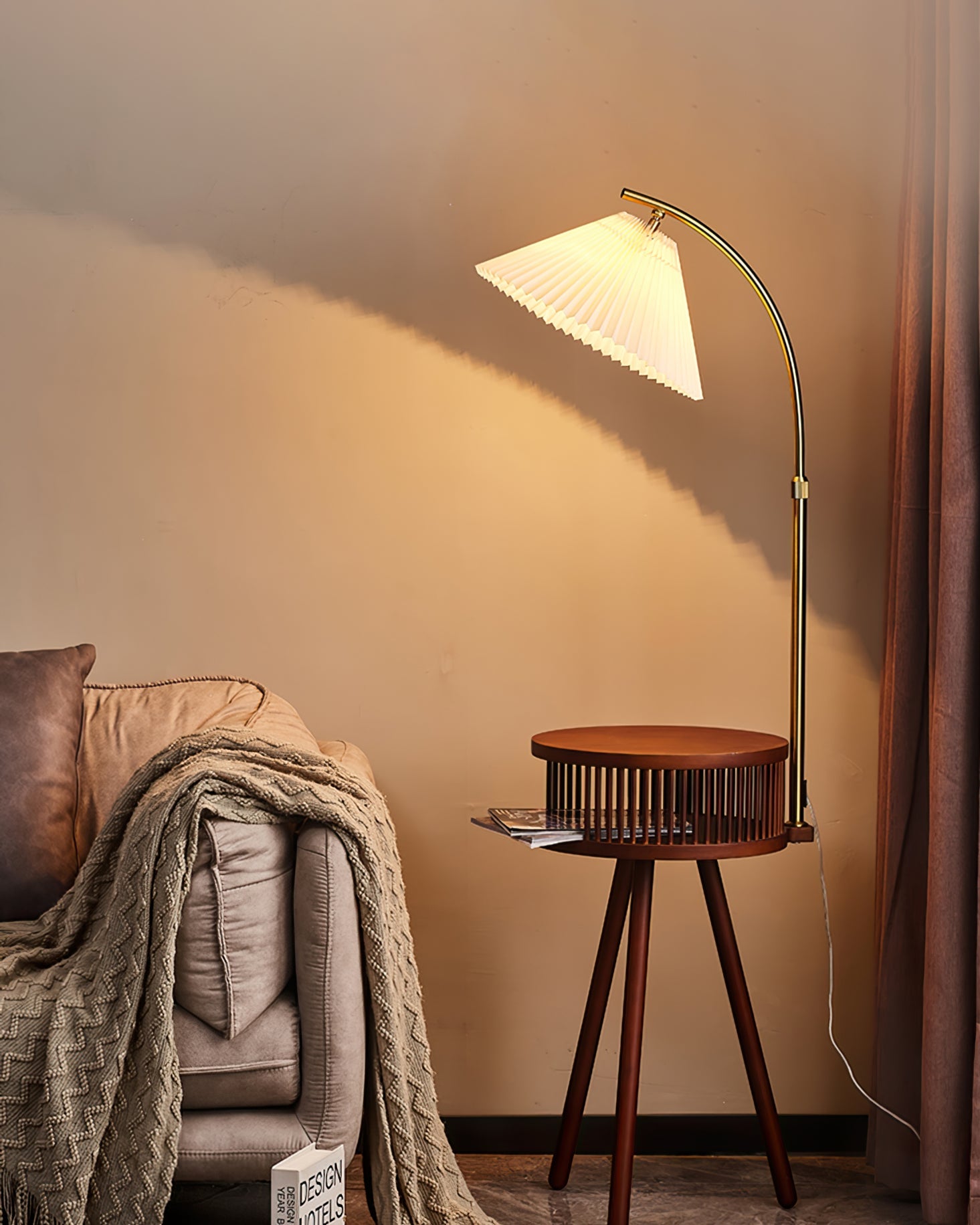 Calvrane Wooden Fabric Shade Floor Lamp