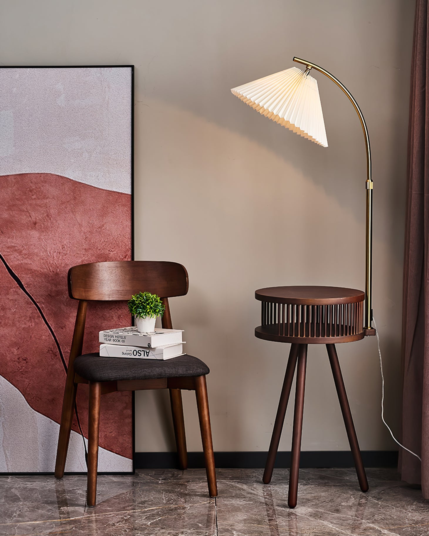 Calvrane Wooden Fabric Shade Floor Lamp