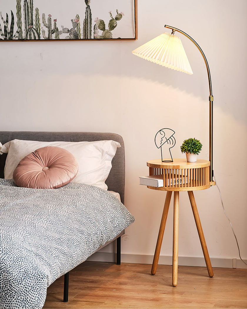 Calvrane Wooden Fabric Shade Floor Lamp