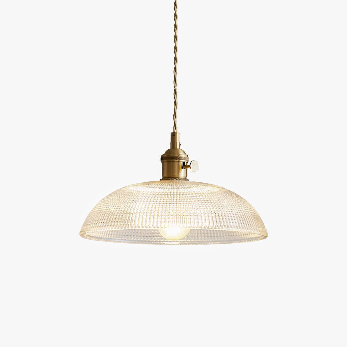 Ribbed Glass Dome Brass Pendant Light