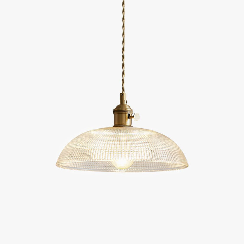 Ribbed Glass Dome Brass Pendant Light