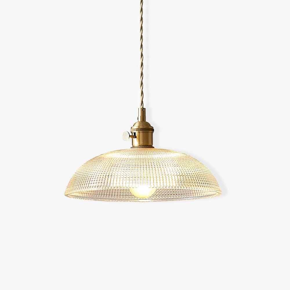 Ribbed Glass Dome Brass Pendant Light